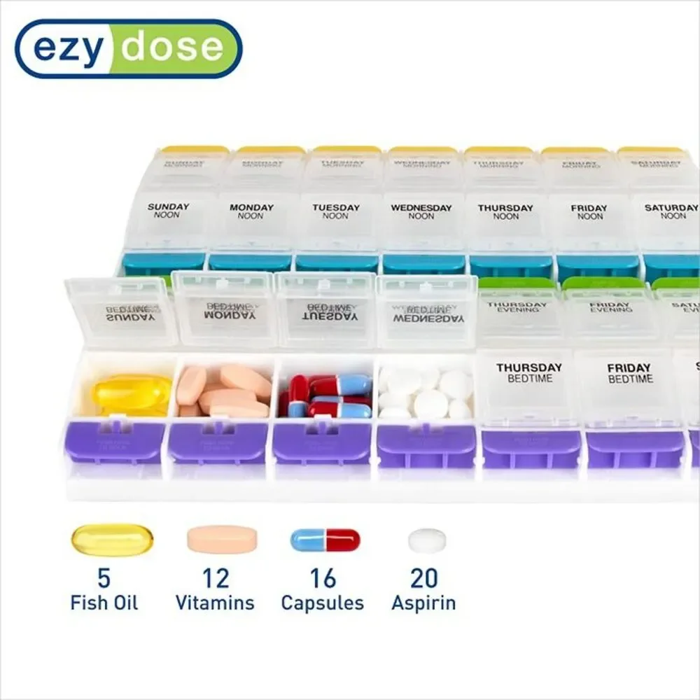 EZY DOSE Weekly (7-Day) Pill Case, Medicine Planner, Vitamin Organizer Box, XL